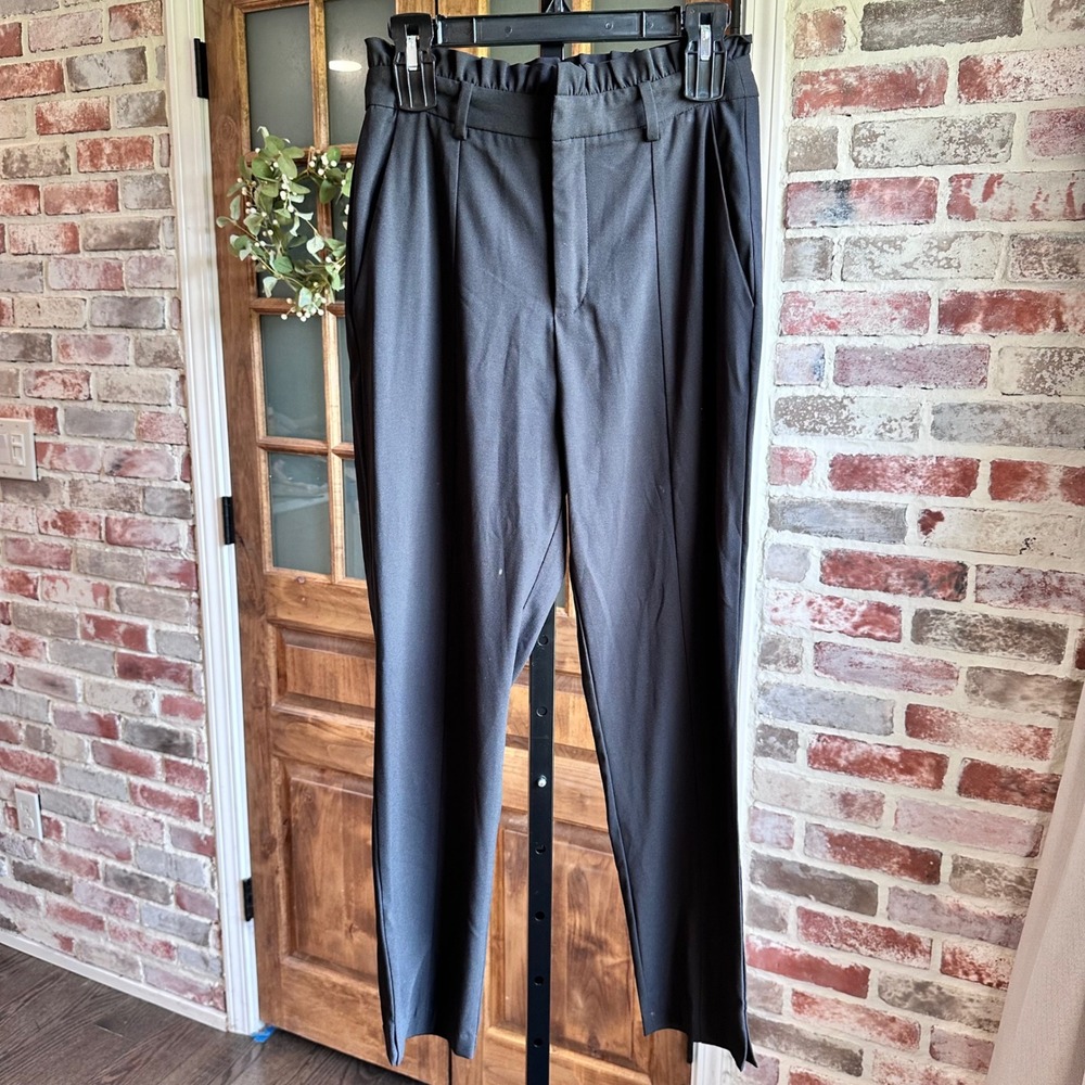 DO+BE Pants Women Black Paperbag Waist Pleated Tapered Career Trousers M
